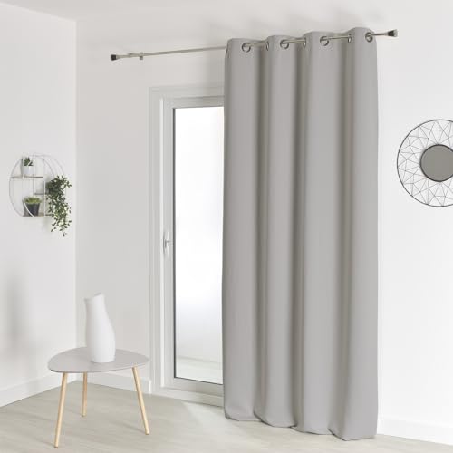 HomeMaison.com Cortina Opaca ignífuga sin Fuego M1, Poliéster, Gris Perla, 140 x 260 cm
