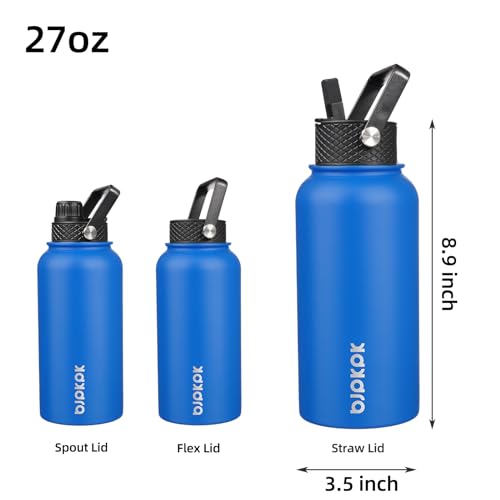 Image of BJPKPK Insulated Water Bottles with Straw Lid, 27oz Stainless Steel Water Bottle with 3 Lids, Leak Proof BPA Free Metal Thermos Mug, Sports Water Bottle Keep Cold & Hot- Sapphire (Pack of 5)