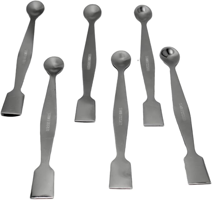 Espátula de acero inoxidable de 20 cm de largo, juego de 6 puntas dobles para laboratorio de química, extremo plano