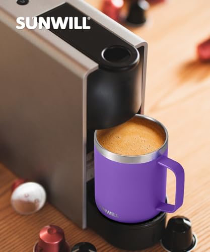 Image of SUNWILL Insulated Coffee Mug with Handle, 14oz Stainless Steel Togo Coffee Travel Mug, Reusable and Durable Double Wall Coffee Cup, Powder Coated Purple