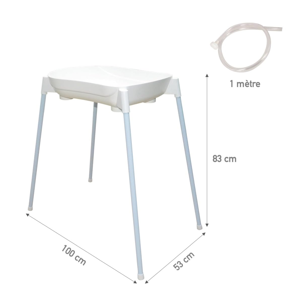dBb Remond Support Baignoire Bébé Grand Modèle - Stable et Sécurisé - Pieds Amovibles Antidérapants en Métal Rilsanisé Blanc - Tuyau de Vidange - H83 x L100 x l53 cm - pour Baignoires 4 Mois et +