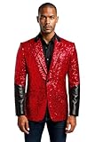 Men’s Ghost Papa Emeritus Sequin Blazer – Gothic Rockstar Concert Jacket | Halloween Cosplay Costume Coat (Red, XS)