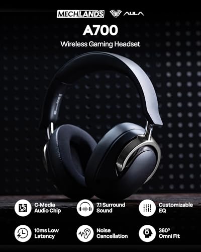 Image of MechLands AULA A700 Wireless Gaming Headset with 7.1 Surround Sound, 50mm Driver, 2.4GHz /BT /Wired, Gaming Headphone with Noise Canceling Mic, RGB Light, 40H Battery, for PS4 /PS5 /PC /Switch (Black Grey)