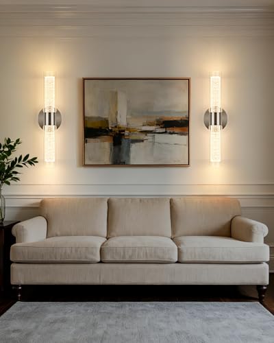 Image of OKELI Battery Operated Crysta Wall Sconces Set of 2, Brushed Nickel Battery Wall Sconce with Remote Control, LED Rechargeable Sconces, 3000K-6000K Wireless Wall Light for Bedroom, Living Room, Hallway