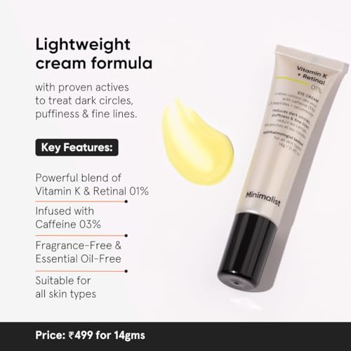 Minimalist Vitamin K + Retinal 01% Under Eye Cream | Reduces Dark Circles, Fine Lines | With Caffeine for Puffiness | For Women & Men | 14 gm - Image 3