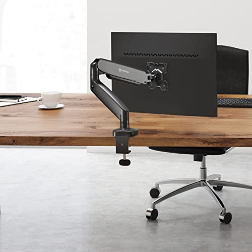 Image of ONKRON Monitor Arm Desk Mount 13-32 Inch, 17.6 lbs, max VESA 100x100, Black | Single monitor arm with 19.2 inch extension, gas spring, swivel, tilt and rotation; C-clamp or grommet mount for office & gaming