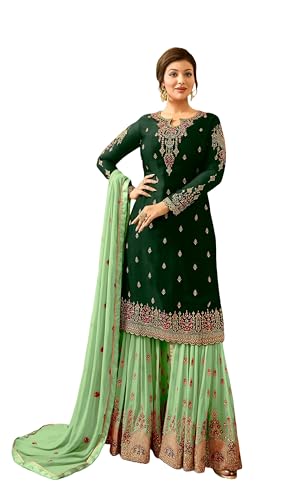 AARYAEXP Indian/Pakistani Eid Ramzan Party Wear Wedding Wear Sharara Style Salwar Suit for Women (US, Numeric, 40, Regular, Regular, GRREN)