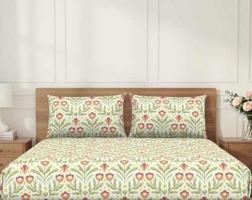 Image of Welspun Arlo Microfiber Double Bedsheet with 2 Pillow Covers, 220x240 cm Double Bed Sheet, Soft Breathable Fabric, Fade Resistant, Easy Care, Comfortable Cooling Bed Sheet, Light Green