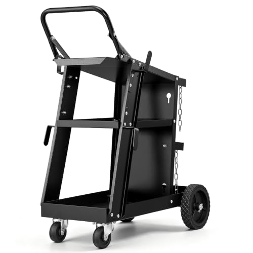 VEVOR Carrello per Saldatura a 3 Ripiani Carrello per Trasporto Saldatrice con Ruote Carico Massimo 168-181 kg Carrello per Attrezzatura di Saldatura MIG TIG ARC MMA Taglierina al Plasma da Officina