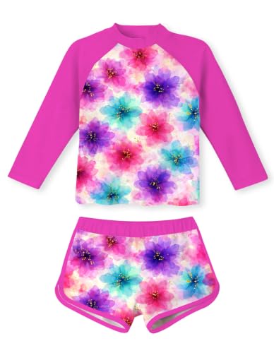 Image of Vogseek Girls Rash Guard Two Pieces Swimsuit Long Sleeve Bathing Suit for 3-10 Years