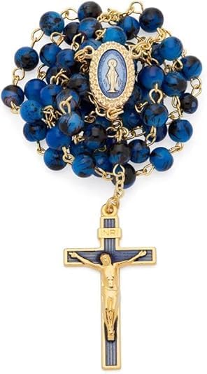 Mondo Cattolico Rosary Beads catholic for Women and Men from Vatican, Miraculous Virgin Rosary with Variegated Glass on a Gold Plated Brass Chain - Perfect Catholic gifts