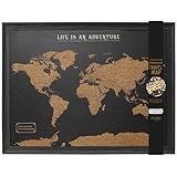 Splosh Large Maps. World Map Pin Board in Black, Wooden Frame. World Map Cork Board with 100 Pins in 2 Colours to Mark Your Past and Future Adventures. Framed World Maps for Wall. (Black)