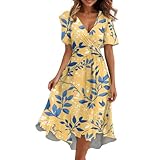 Generisch Leinenkleid Damen Sommer Baumwolle und Leinen Kleider Leicht Luftig Kurze Atmungsaktives Dr ESS for