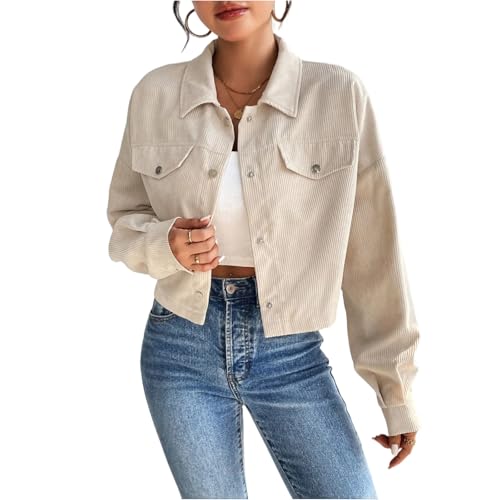Generisch Cordjacke Damen Hemdjacke Langarm Blouson Jacke Kurze Cord Jacke...