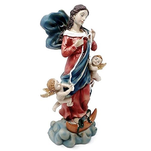 Inmaculada Romero IR Figura Virgen María Desatanudos Imagen 20Cm. Adorno Resina Decoración Nube Angelitos Cuerda Nudos
