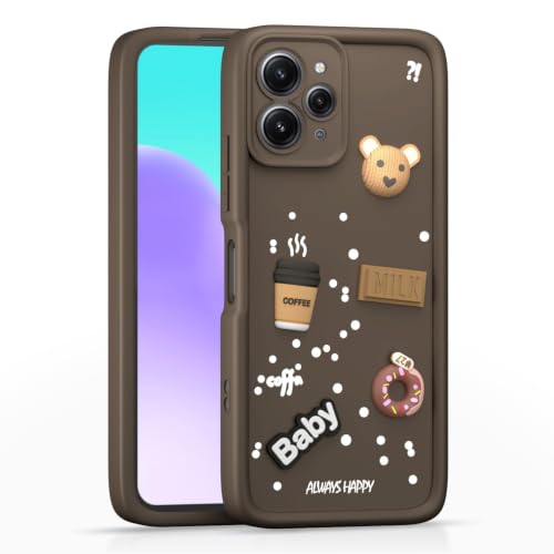 Image of Bintage Cute Fun Ball | Taddy Cartoon 3D Smiley Coffee Cup | Milk Donut | Full Camera Protection Back Cover Compatible for Mi REDMI 12 4G - Brown