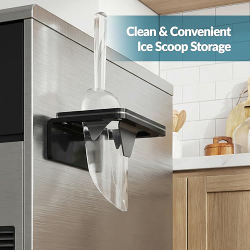 Image of NiHome Silicone Ice Scoop Holder with Adhesive Mount - Flexible Elastic Clip for 6-12 oz Ice Scoops, Noise-Reducing Space-Saving Organizer for Ice Maker, Refrigerator