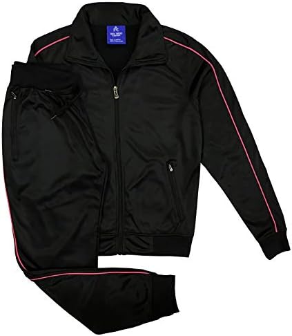 Women's Athletic Sports Exertion Tracksuit Outfit Trackpant and Track Jacket Jogger Gym Casual Wear Set (Black, XL)