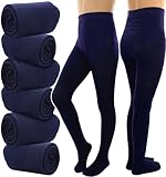 ToBeInStyle Girl's Pack of 6 Assorted Design Winter Tights (Medium, Navy)