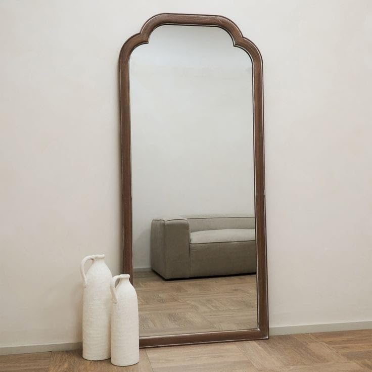 Image of Aafiyat Full Length White Washed Wood Arched Mirror Frame Full Body Mirror Frame for Living Room, Bedroom and Corner Finish Natural Wood Only Frame with Out Mirror No Glass (BROWN)