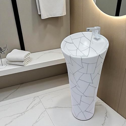 Image of Clay Plus Premium Grade Ceramic's Designer Damru Free Standing Designer Wash Basin,Elegent Look (White)