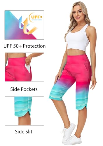 Image of AOBUTE Womens Swim Capris Pant Sun Protection High Waisted Swimming Leggings with Pockets (No Lining)