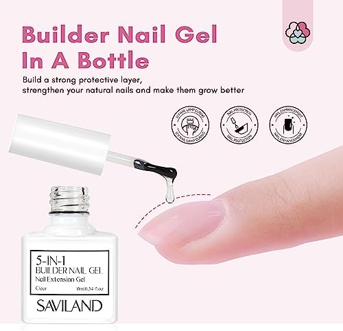 SAVILAND 10 ML Builder Nail Gel Set - 6 Colors 5 in 1 Clear Milky Pink Nudes Gel Builder in A Bottle Nails Extension Strengthener Gel for Thin and Damaged Nails Hard Gel Kit as Gift for Women