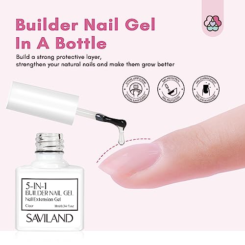 SAVILAND 10 ML Builder Nail Gel Set - 6 Colors 5 in 1 Clear Milky Pink Nudes Gel Builder in A Bottle Nails Extension Strengthener Gel for Thin and Damaged Nails Hard Gel Kit as Gift for Women