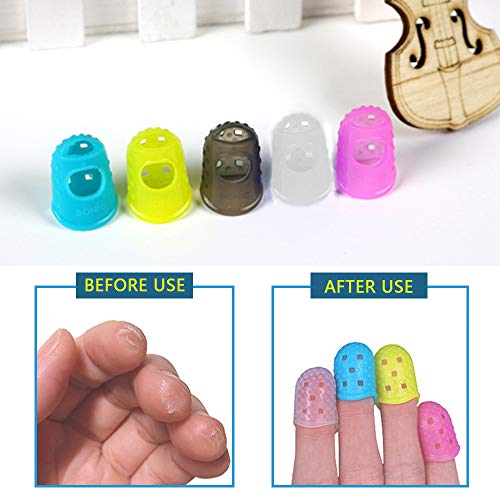 5 Sizes Guitar Fingertip Protector With Compact Box, Premium Silicone Guitar Finger Guards, Non-Slip Breathable Fingertip Protection Covers Caps for Guitar, Sewing, String Instruments (Blue)