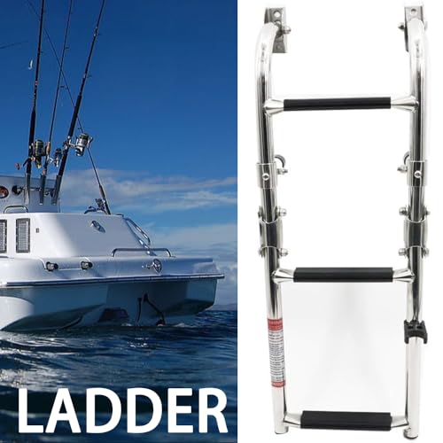Mojiate Folding 3 Steps Boat Ladder Stainless Steel Marine Pontoon 2+1 Step for Marine Boat Yacht