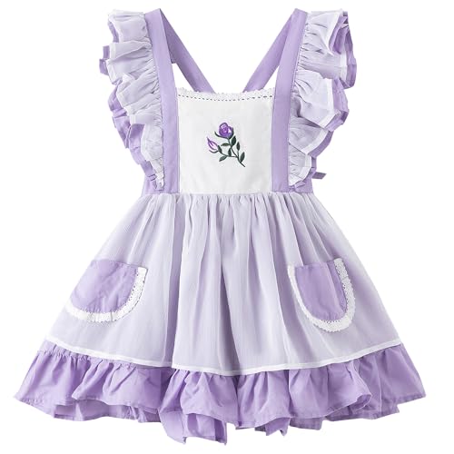 Image of Irwsewiee Girl Dress, Rose Embroidered Smocked Dress, Ruffle Sleeve Girl Frocks, Chiffon Kids Boutique Clothing