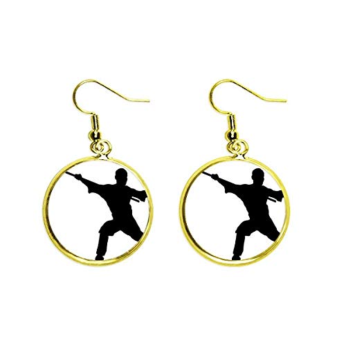 Pendientes Shaolin stick de oro para mujer con diseño de kung fu chino 1