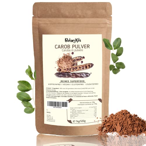 BotaniKils - Carob Pulver 1kg, Johannisbrotpulver, 100% naturrein, absolut frei von Zusätzen, wunderbarer Kakaoersatz - glutenfrei, koffeinfrei, von BotaniKils