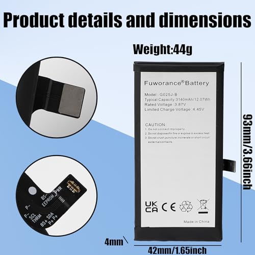 Fuworance Bateria 3140 mAh 3,87V G025J-B kompatybilna z Google Pixel 4A 4G G025J G025N Inteligentny telefon komórkowy Litowo-polimerowy 12,07Wh z przybornikiem