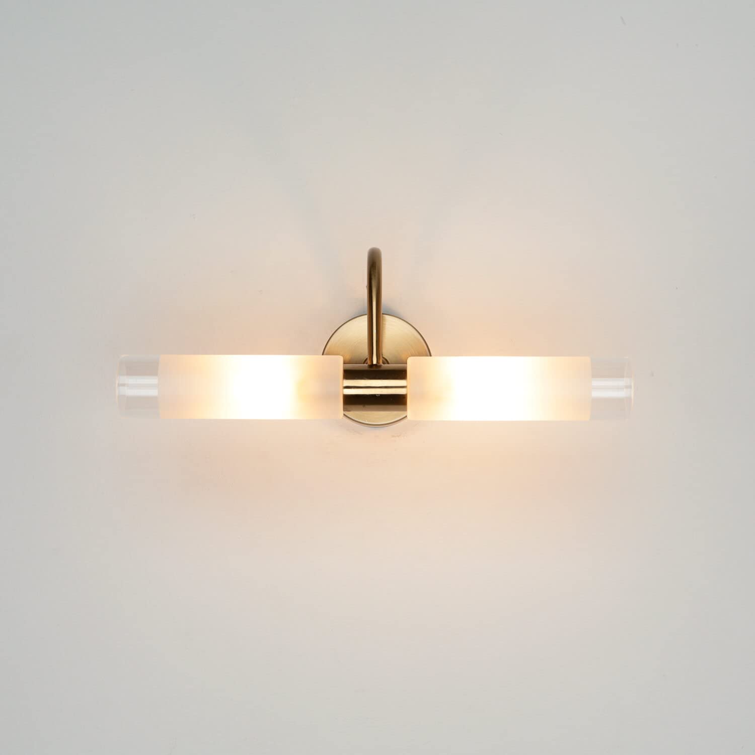 Licht-Erlebnisse Lámpara de pared de metal y cristal en latón, 2 x G9, ancho: 32 cm, lámpara de pared, lámpara de pared para baño, IP20