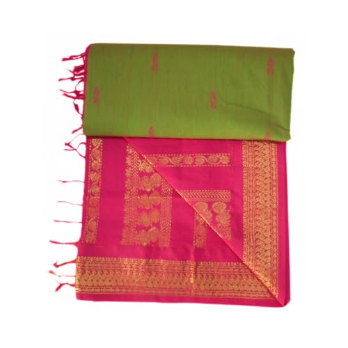 Image of Pure Kalyani Cotton Saree | Zari Border & Blouse Piece - Lata Gadwal Design | Traditional Saree