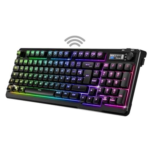 Spirit of Gamer - Elite K60, Clavier Gamer Semi-Mécanique Sans Fil et Bluetooth Rechargeable, Autonomie 360h, Connexion 2.4 GHZ, Ecran LCD, 15 Effets Rétroéclairage RGB, 19 Touches Anti-Ghisting, Noir