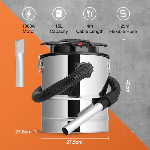 VonHaus 15L Ash Vacuum Cleaner – 1000w Home or Workshop Hoover – Industrial Vacuum Cleaner – Ash Dust Collector w/ 1.25m Hose for Fireplaces, Grills, BBQ’s, Fire Pits, Stoves, Log Burners & Chimineas 6 VonHaus 15L Ash Vacuum Cleaner – 1000w Home or Workshop Hoover – Industrial Vacuum Cleaner – Ash Dust Collector w/ 1.25m Hose for Fireplaces, Grills, BBQ’s, Fire Pits, Stoves, Log Burners & Chimineas - Image 6