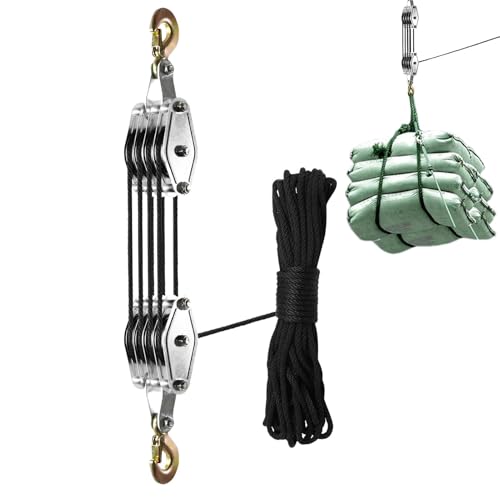 Sistema De Poleas para Elevación Y Manipulación. Sistema De Poleas De 4 Ruedas con Cable para Carpa De Cultivo. 65 Pies. Relación De Elevación 8:1. Ideal para Artíc,Black