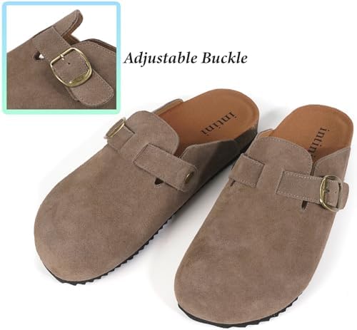 Intini Cork Clogs for Women Mens Suede Leather Clogs Soft Footbed Potato Shoes with Arch Support Brown — view 5