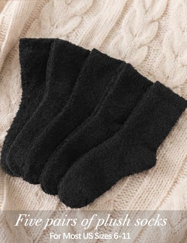TOCONFFON Kuschelsocken Damen Flauschige Socken Bettsocken Schlafsocken Hausschuhsocken Plüsch Winter Warme Socken 36-42 (Schwarz 5 Paar)