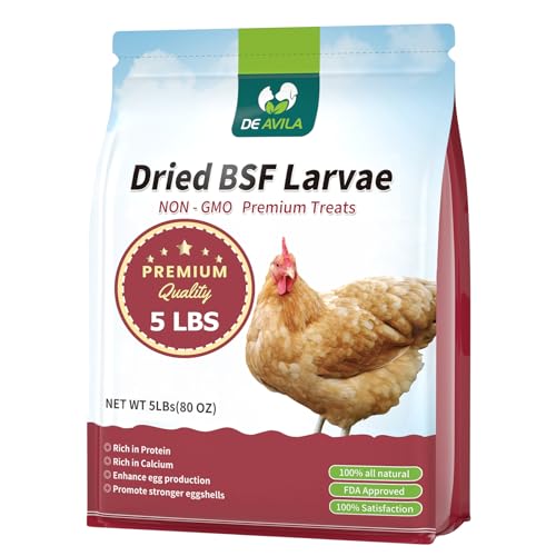 DE AVILA 5 LBS Dried Black Soldier Fly Larvae 100% Natural BSF Larvae Non-GMO, 85XMore Calcium Than Mealworms, High Calcium Treats for Chickens Birds Reptiles Hedgehog Geckos, Resealable Bag