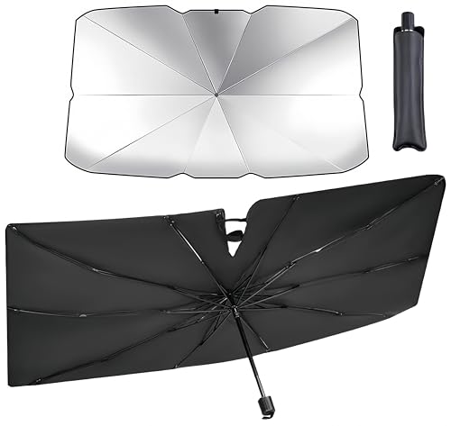 Parasol Paraguas Coche Delantero Plegable de 140x79 cm | Parasol Coche Delantero Térmico | Paraguas Parasol Coche para SUV, Camiones y Automóviles | Mokhike