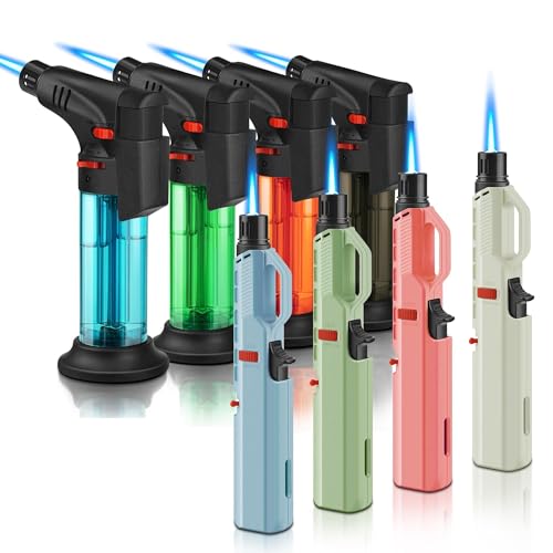 SAMNIU 8 Packs of Mini Torch Lighter + Long Butane Torches for Candle, Stove, Grill, Fireplace