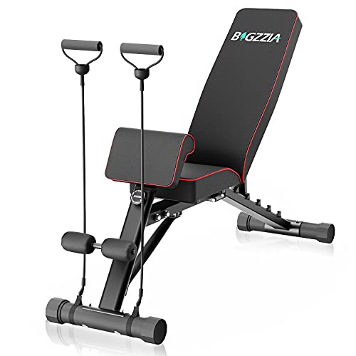 Bigzzia Weight Bench Adjustable Strength Training Bench for Full Body Workout All-in-One Durable Exercise Bench Flat/Incline/Decline Workout Bench for Home Gym Dumbbells Bench with Widen Seat (Home)