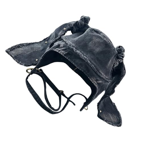 Tissu délavé et vieilli pour ce bonnet long original à longues oreilles de lapin unisexe