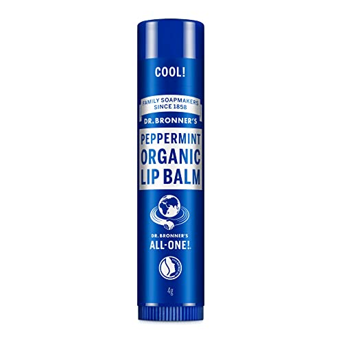 Dr Bronner's Peppermint Lip Balm, Made with No Synthetic Ingredients and Organic Oils, Used for Lips, Dry Hands, Cuticles and Chapped Chins, Certified Fair Trade, 4g Bar