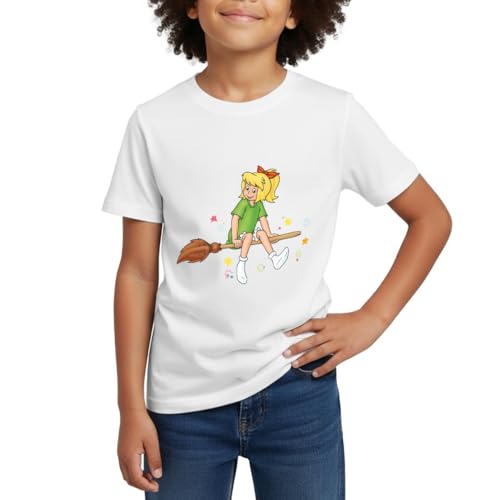 Spreadshirt Bibi Blocksberg Sitzt Sicher Auf Besen Kartoffelbrei Kinder T-Shirt 122/128 (7-8 Jahre) Weiß