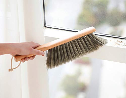 Image of Soft Bristle Hand Broom Wood Handle for Shop Bench 14 inch (2pcs Brown) | Foxtail Dusting Brush for Upholstery Couch Safa Bed Garage Counter Outdoor Furniture Beach Sand, Wood Handheld Dustpan Brush