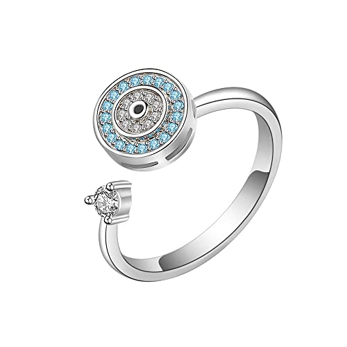Cubic Zirconia Blue Turkish Evil Eye Remote Fidget Spinner Anxiety Rings
